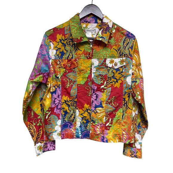 Coldwater Creek Women's Full Zip Colorful Floral Jacket Pockets Size Large - Picture 1 of 9